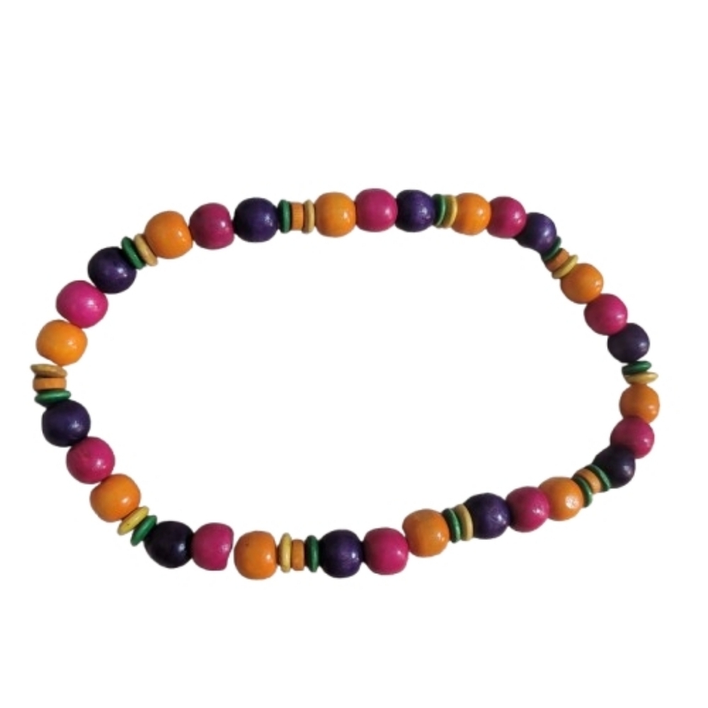 Vibrant Multi-Color Wood Bead Bracelet - Bohemian / Hippie / Cottagecore Stretch